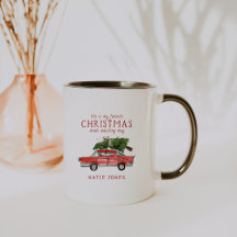 Caneca de Natal Favorito | Carro Vermelho Aquarela
