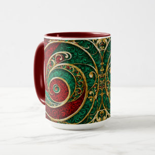Caneca de Natal Férias Vermelho Dourado Verde