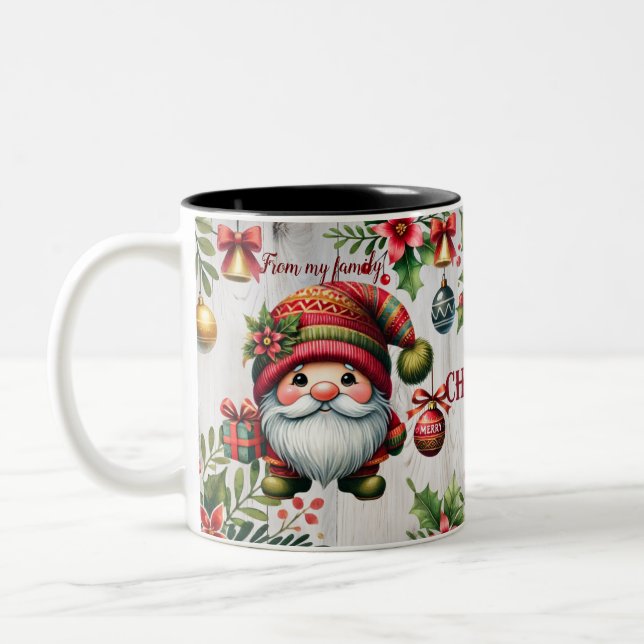 Caneca de Natal festiva com gnomos, vista sazonal (Esquerda)