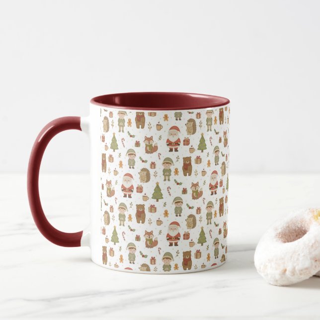 Caneca de Natal Floresta Desenhada à Mão (Com Donut)