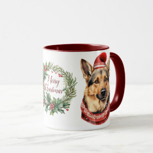 Caneca de Natal, German shepherd de Feliz