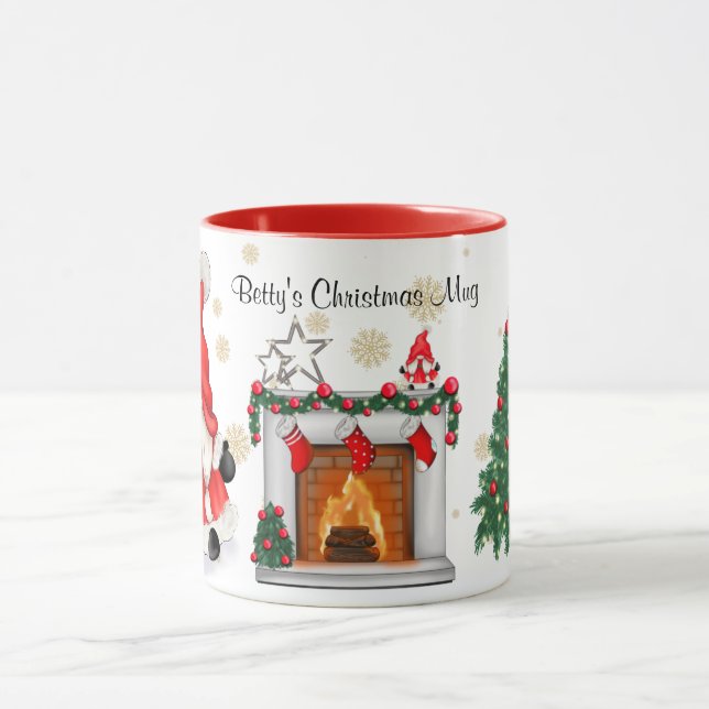 Caneca de Natal - Gnome e árvore de Natal. Editáve (Centro)