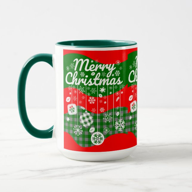 Caneca de Natal – Ornamentos Brancos & Feliz Natal (Esquerda)
