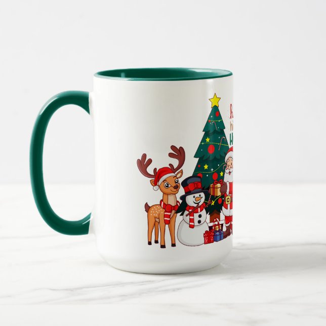 Caneca de Natal - Papai Noel, Rena e Boneco de Nev (Esquerda)