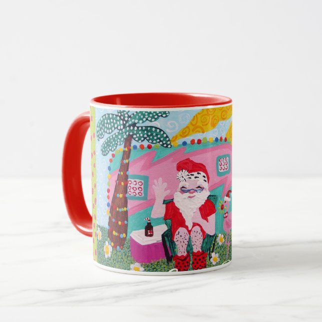 Caneca de Natal, Papais noeis, Reboche, Flamingo,  (Frente Esquerda)
