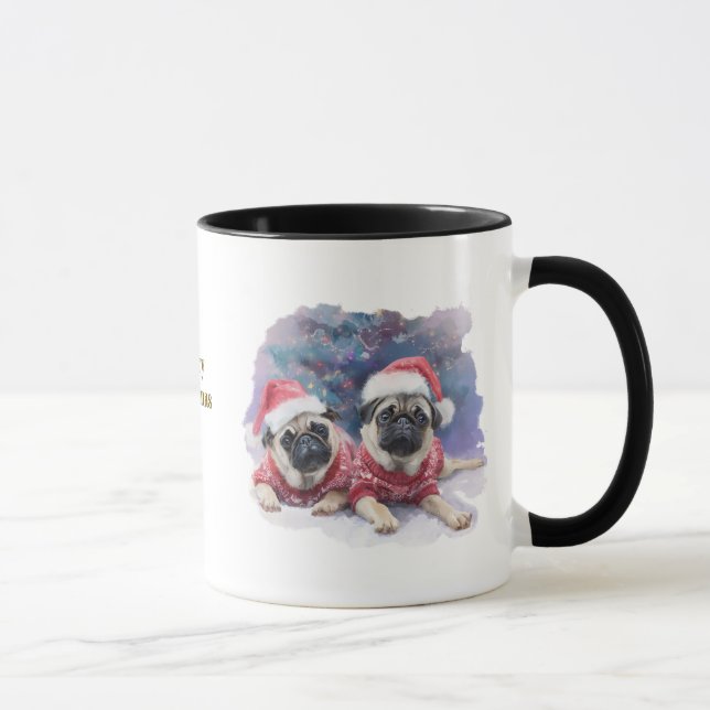 Caneca de Natal para Amantes de Cachorros/Pug (Direita)