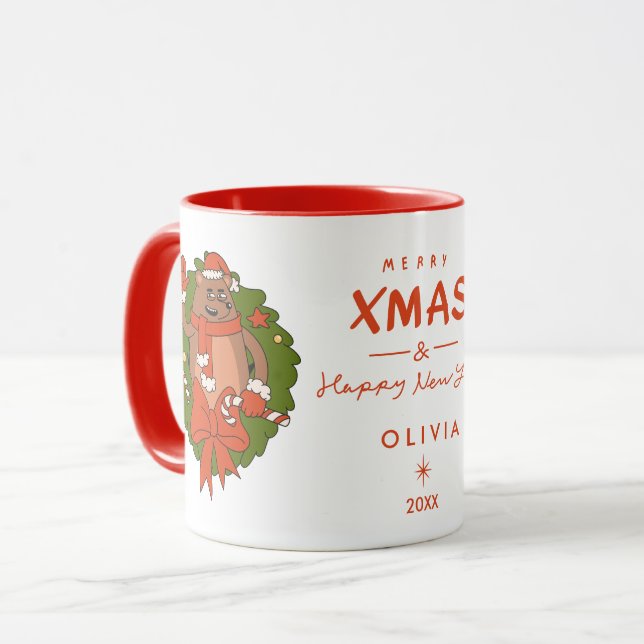 Caneca de Natal Personalizada Fofa de Preguiça – P (Frente Esquerda)