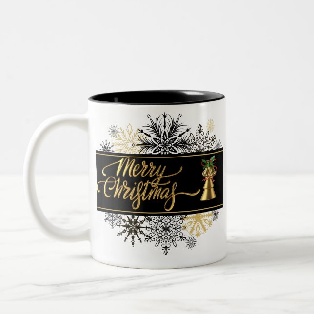 Caneca de Natal Preta e Dourada (Esquerda)
