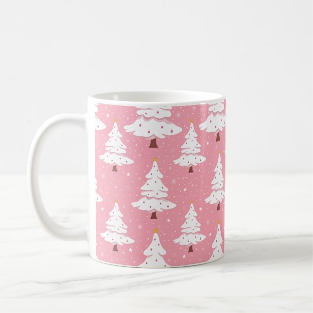 Caneca de Natal rosa com padrão de árvore de Natal (Esquerda)