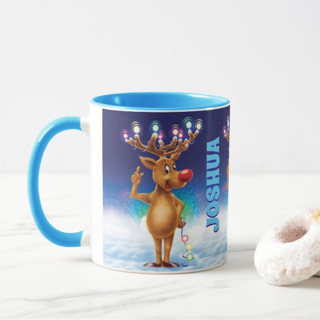 Caneca de Natal, Rudolph e luzes. (Com Donut)