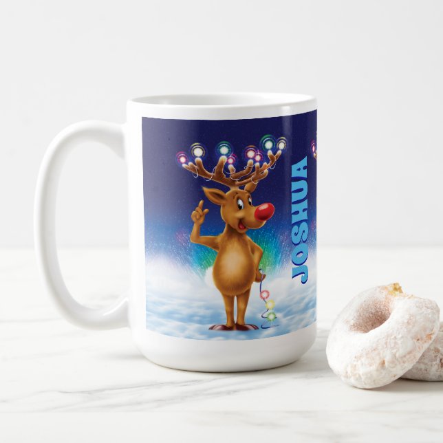 Caneca de Natal, Rudolph e luzes. Café M (Com Donut)