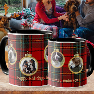 Caneca de Natal, Tartan Baubles Kids Pets Mug