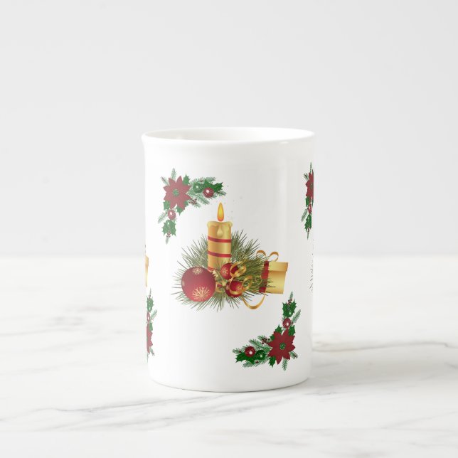 Caneca de Natal, Vela Dourada Vermelha de Natal (Frente)