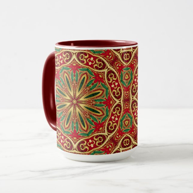 Caneca de Natal Vermelho Dourado Festa (Frente Esquerda)