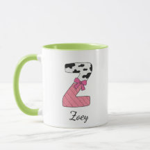 Caneca de Nome Inicial Personalizado | Vaca Rosa L