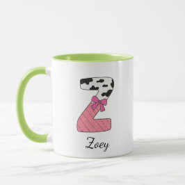 Caneca de Nome Inicial Personalizado | Vaca Rosa L