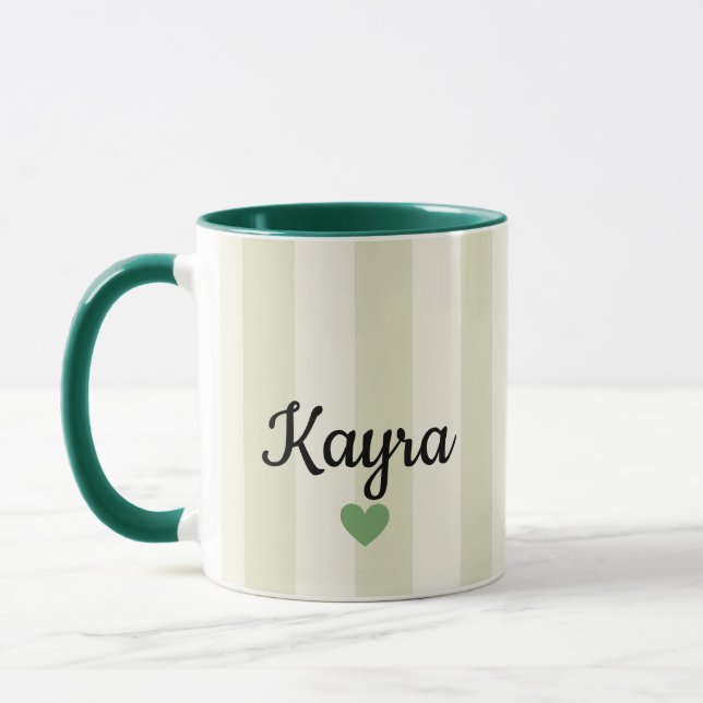 Caneca de Nome Personalizado | Listras Verde Salvi (Esquerda)
