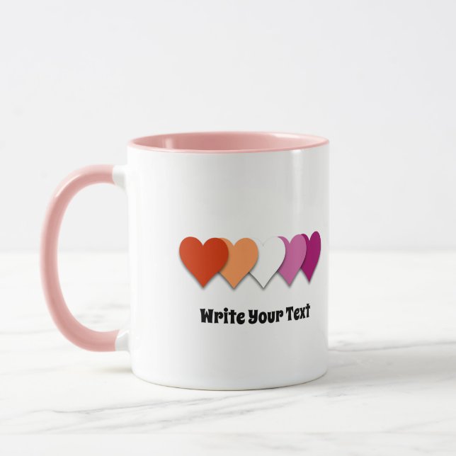 Caneca de orgulho lésbico com corações (Esquerda)
