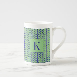 Caneca de Osso de Porcelana AZUL VERDE TRICOTADA +