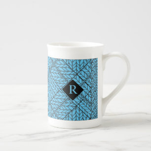Caneca de osso de porcelana BLUE ARGYLE KNIT + Tex