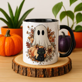 Caneca de outono personalizada com fantasma fofo e