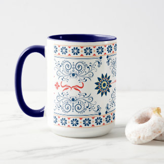 Caneca de Padrão Floral Folclórico Tradicional