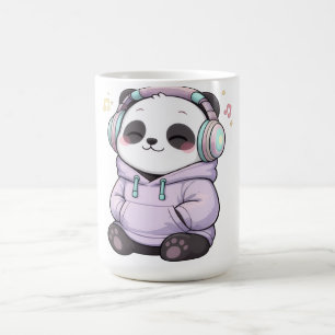 Caneca de Panda Fofa Xícara de Café com Fones de