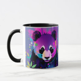 Caneca de Panda Preto Roxo Abstrato