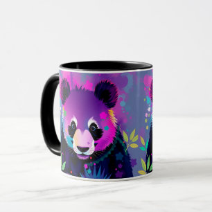 Caneca de Panda Preto Roxo Abstrato