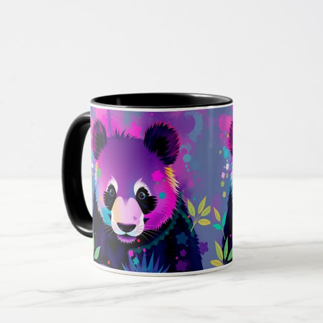Caneca de Panda Preto Roxo Abstrato (Frente Esquerda)