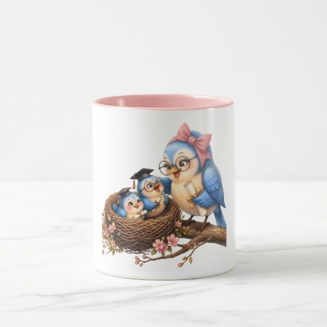 Caneca de Pássaro de Formatura Rosa Fofa (Centro)
