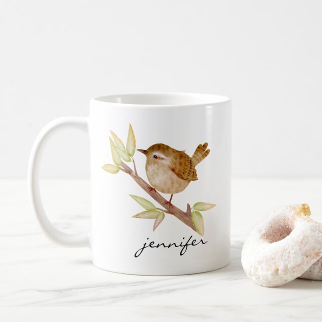 Caneca de Pássaro Wren Personalizada (Com Donut)