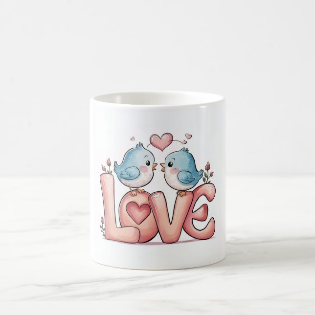 Caneca de Pássaros de Amor Fofo - Xícara de Café p (Centro)