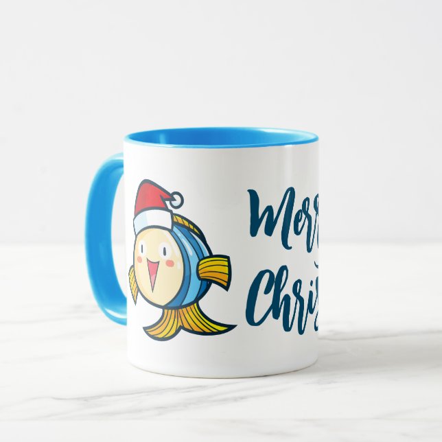 Caneca de peixe de natal fofo personalizável (Frente Esquerda)