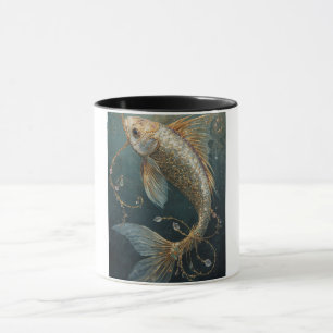 Caneca de Peixe Koi Dourado - Cerâmica Koi Japones