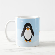 Caneca de pinguim personalizada com fundo de neve