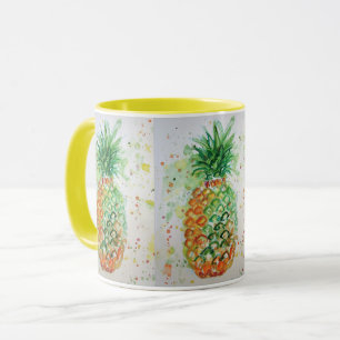 Caneca de pintura aquarela de abacaxi