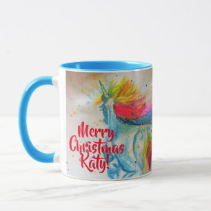 Caneca de pintura de Natal aquarela Unicórnio Arco