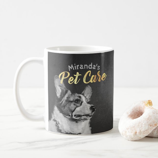 Caneca de pintura de óleo de cão branco e preto (Com Donut)