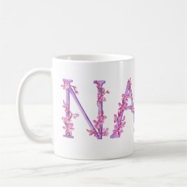 Caneca de pintura roxa com orquídea de texto da Na