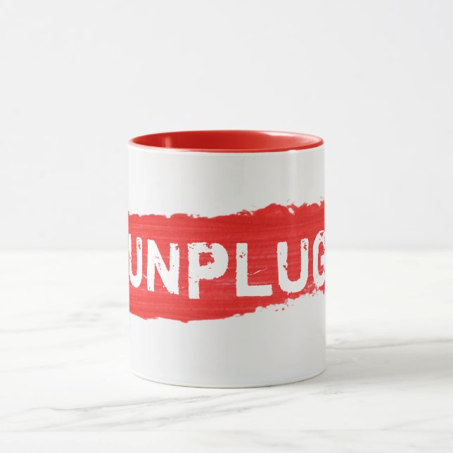 Caneca de pintura vermelha com texto DESCONECTAR (Centro)