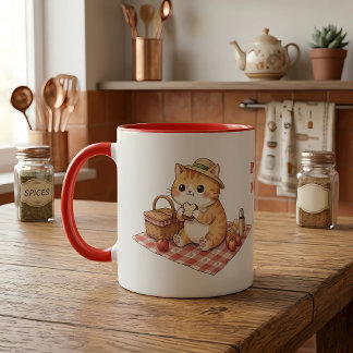Caneca de Piquenique de Gato Ruivo Vintage Kawaii