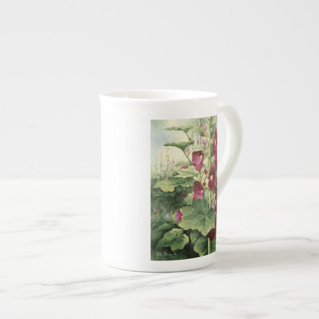 Caneca De Porcelana 0536 Hollyhocks de Borgonha (Frente Esquerda)