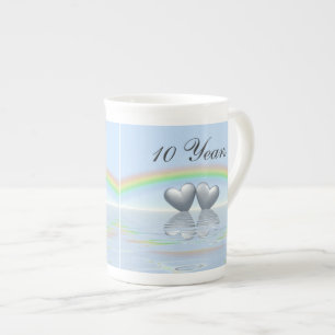 Caneca De Porcelana 10o Corações da lata do aniversário