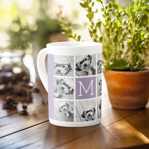 Caneca De Porcelana 11 Colagem de Fotos em Grid com Monograma