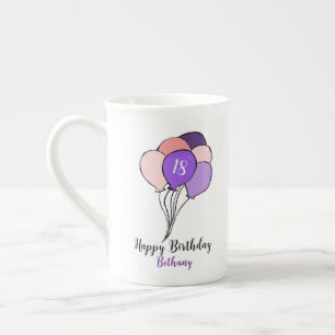 Caneca De Porcelana 18º aniversário, púrpura e rosa, grupo de balões