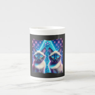 Caneca De Porcelana 2 Gatinhos Siameses Colocados Na Árvore De Natal