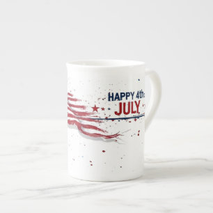 Caneca De Porcelana 4 de Julho - Salpico de Tinta Artística da Bandeir