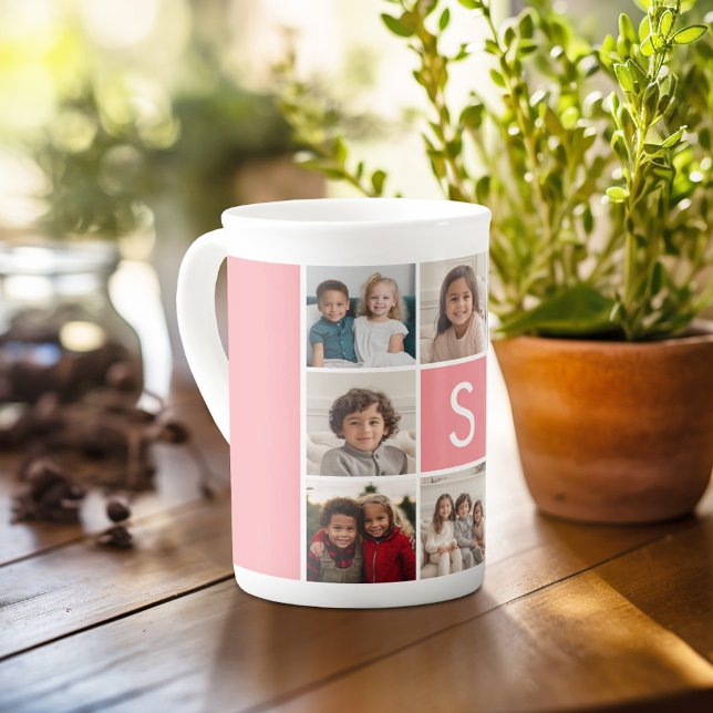 Caneca De Porcelana 8 Colagem de Fotografias Monograma FOTO 6 necessit (Personalized mug with photos and text, customize completely in the advanced design area)