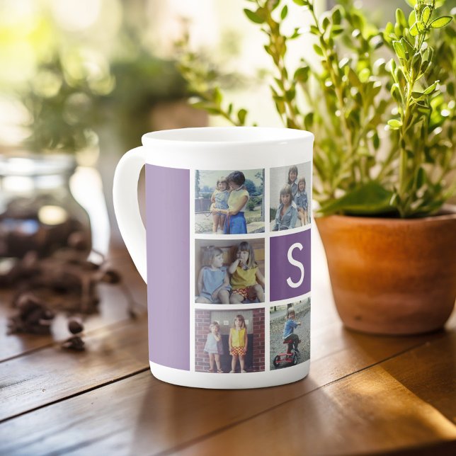 Caneca De Porcelana 8 Colagem de Fotos com um Monograma Personalizado  (Personalized mug with photos and text, customize completely in the advanced design area)
